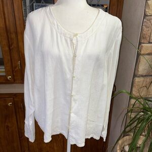 J.JILL SIZE X-LARGE ELEGANT 100% LINEN LONG SLEEVE BLOUSE EMBROIDERED
